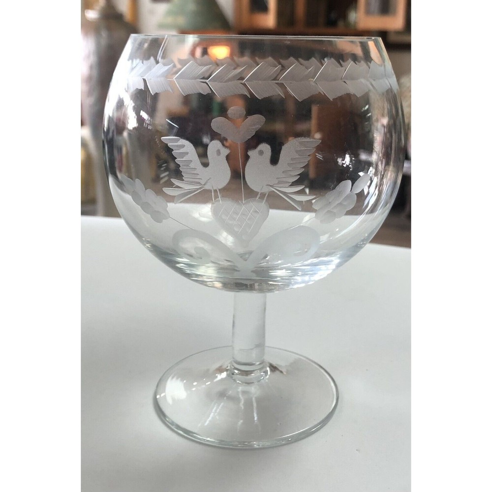 Tiffany & Co.  Crystal Lovebirds Water Glass Goblet 5-1/4" tall  - No box